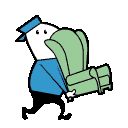 character carrying away stuffed chair