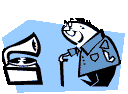Cartoon character listening to phonograph