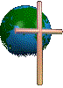 Image of cross with revolving earth behind