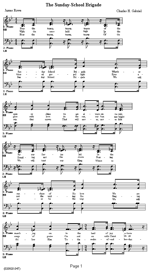 Score for verses of 'The Sunday-School Brigade'