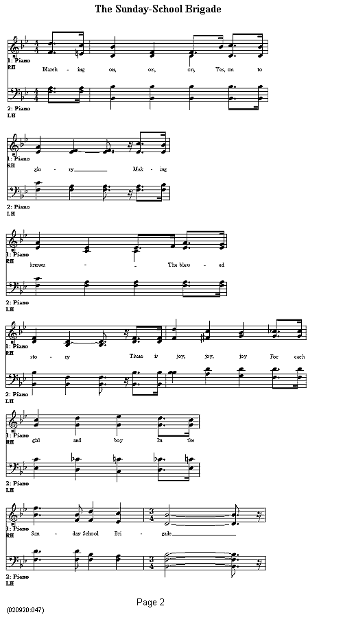 Score for chorus of 'The Sunday-School Brigade'