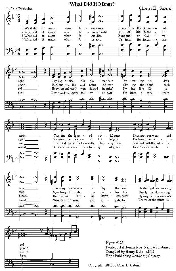 Verses 1 - 4 for 'What Did It Mean?'