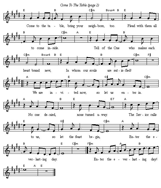 Verse 3 and Chorus for 'Come To The Table'